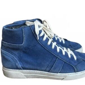 Saint Laurent Joe Distressed Blue Suede High-Top Sneakers